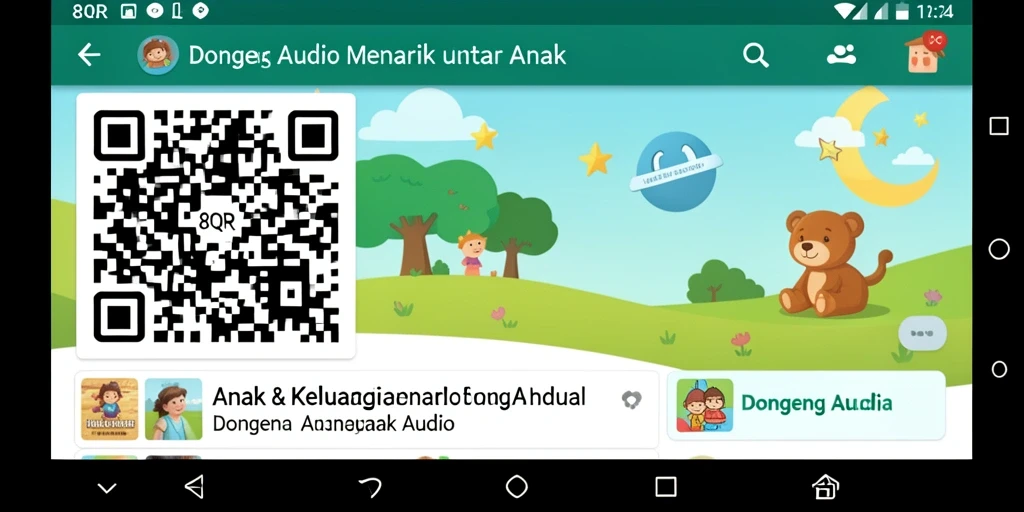 Tampilan antarmuka aplikasi 8QR dengan pilihan dongeng audio.