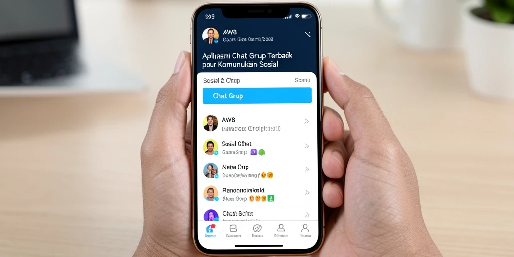 Antarmuka AW8 menampilkan fitur Chat Grup yang mudah diakses.