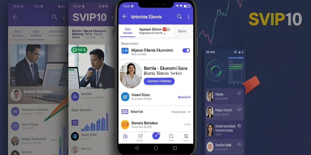 Tampilan antarmuka aplikasi SVIP10 dengan berita ekonomi terkini.