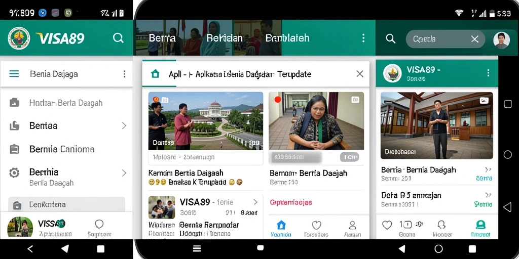 Tampilan antarmuka aplikasi VISA89 menampilkan berita daerah secara menarik.
