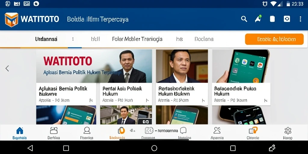 Antarmuka aplikasi WATITOTO yang menampilkan berita politik dan hukum.